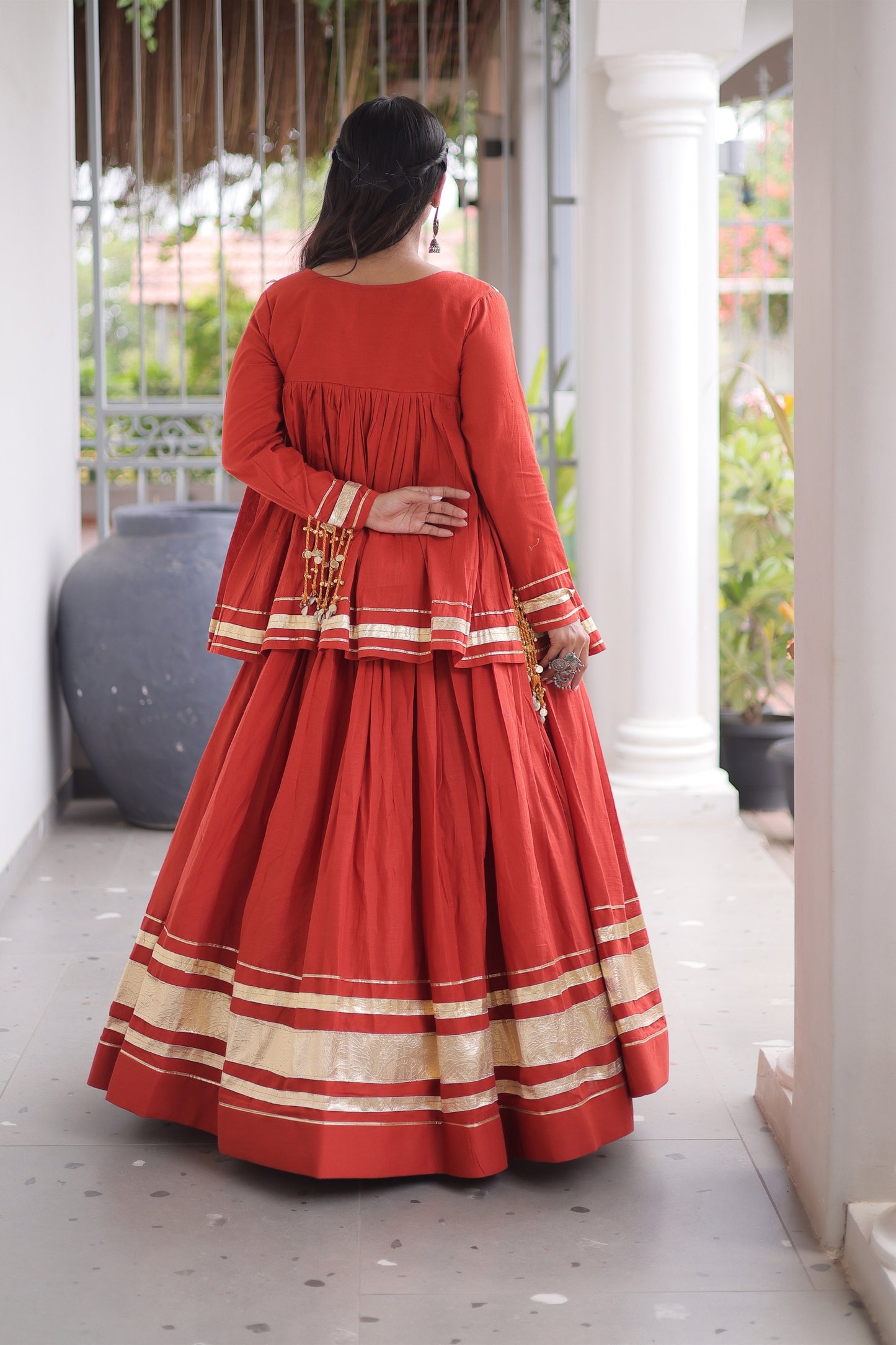 Radiant Red Cotton Designer Lehenga Choli for Women with Gota Patti Work