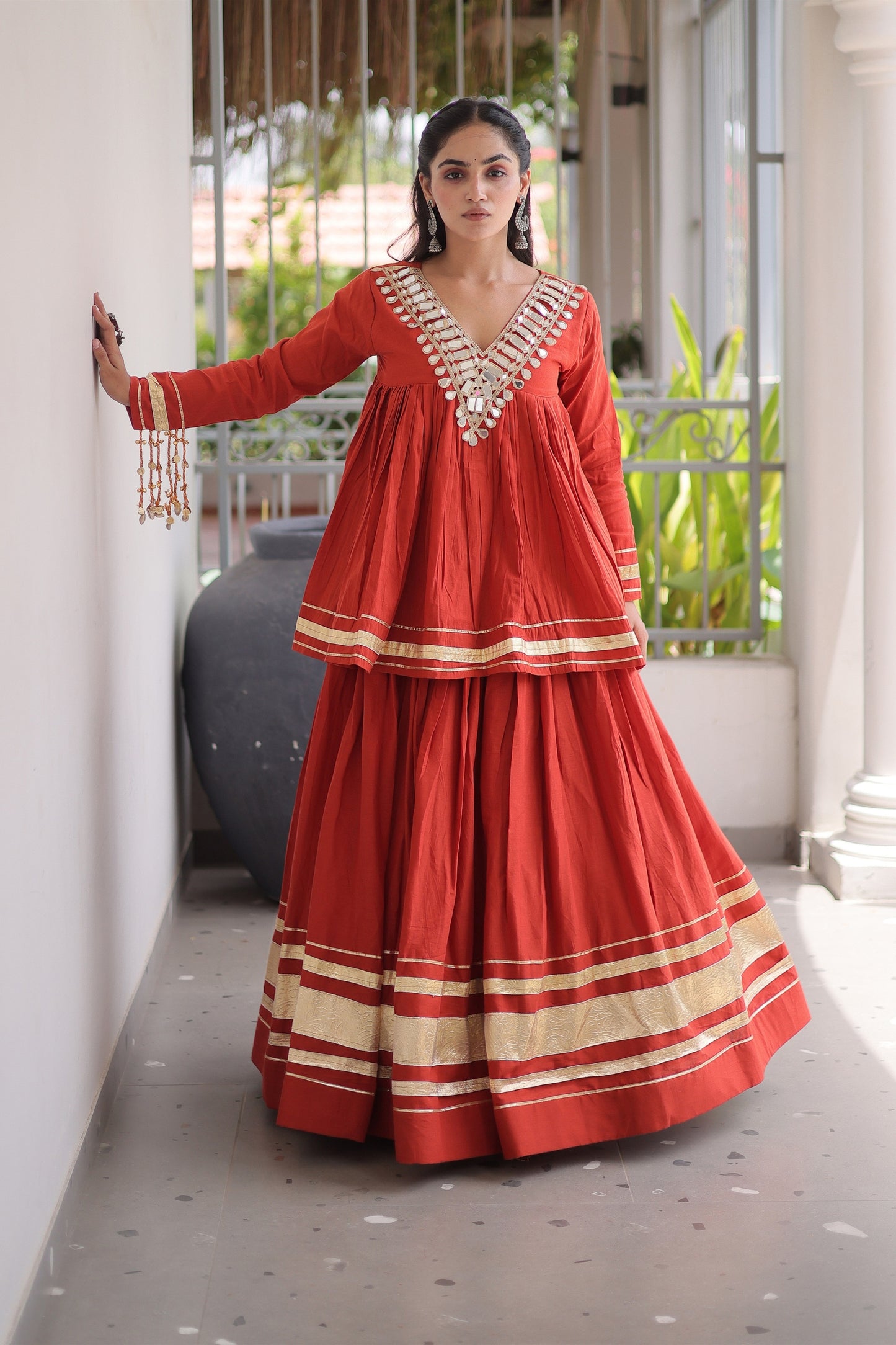 Radiant Red Cotton Designer Lehenga Choli for Women with Gota Patti Work