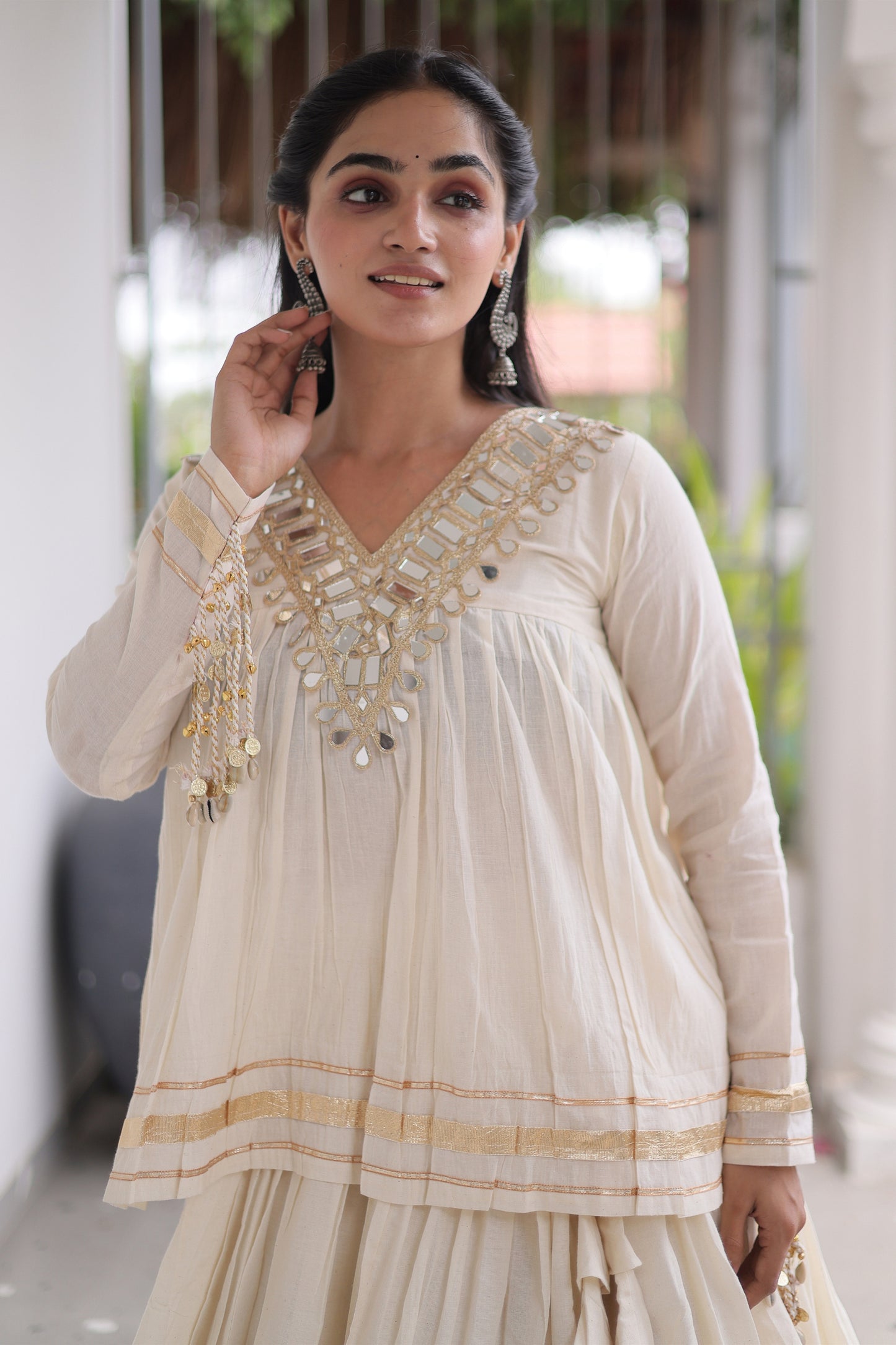 Elegant Off-White Cotton Designer Lehenga Choli for Women with Gota Patti Work