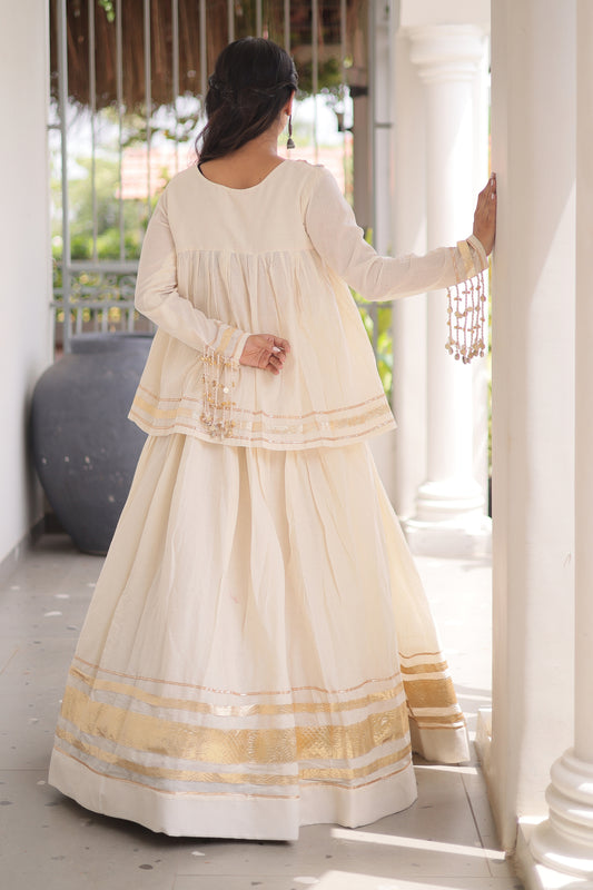 Elegant Off-White Cotton Designer Lehenga Choli for Women with Gota Patti Work
