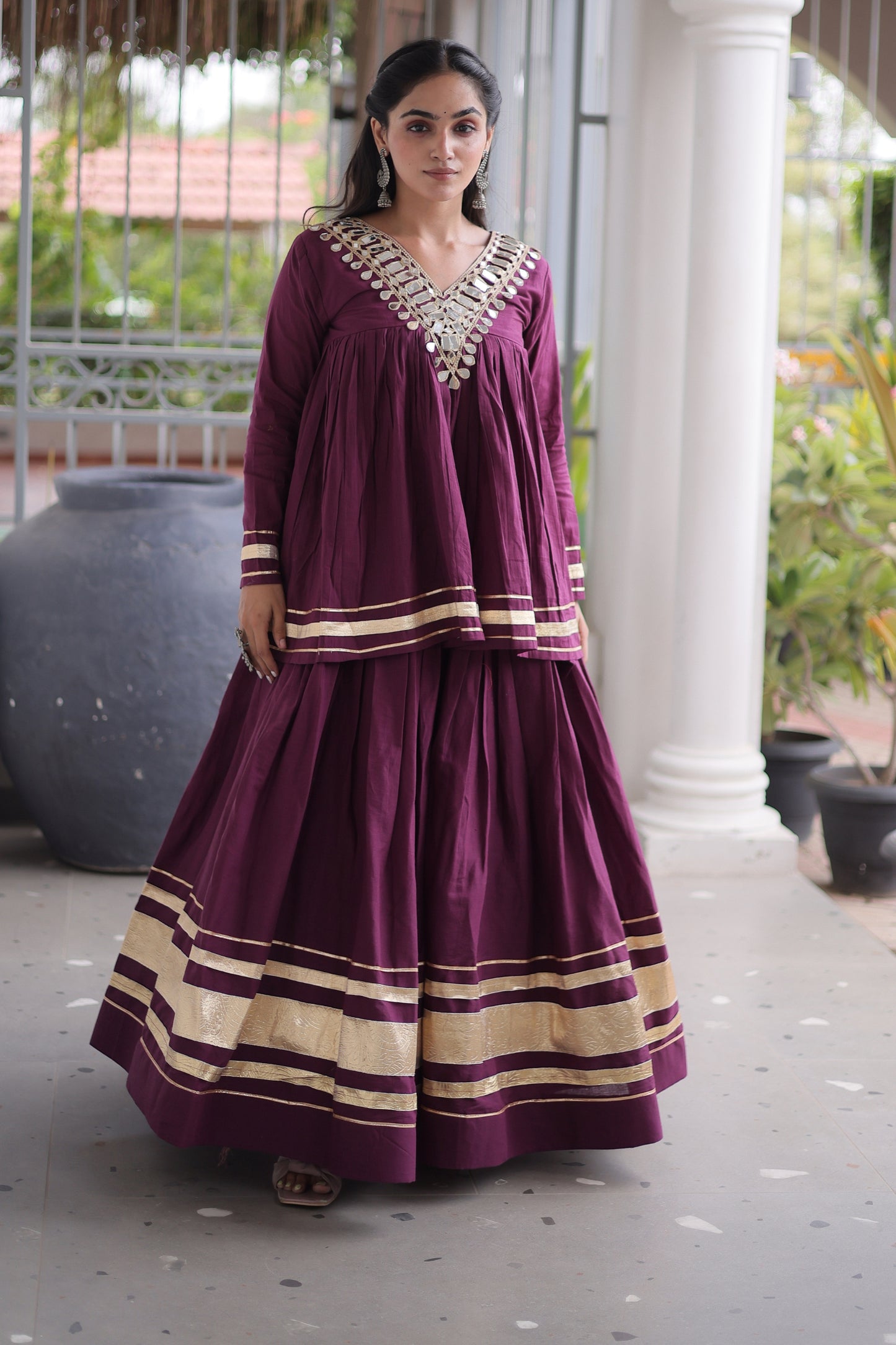 Royal Purple Cotton Designer Lehenga Choli for Women with Gota Patti Work