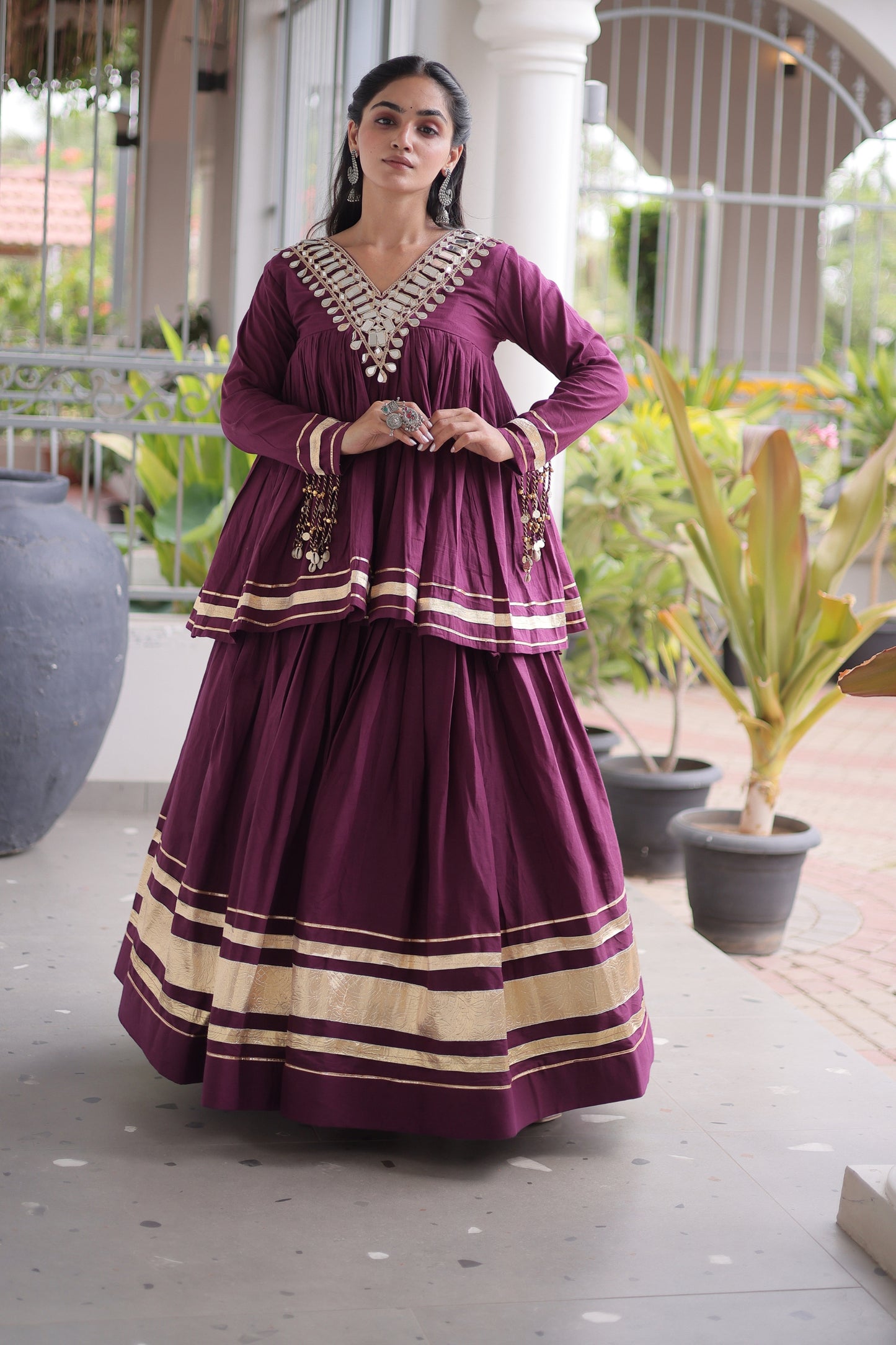 Royal Purple Cotton Designer Lehenga Choli for Women with Gota Patti Work