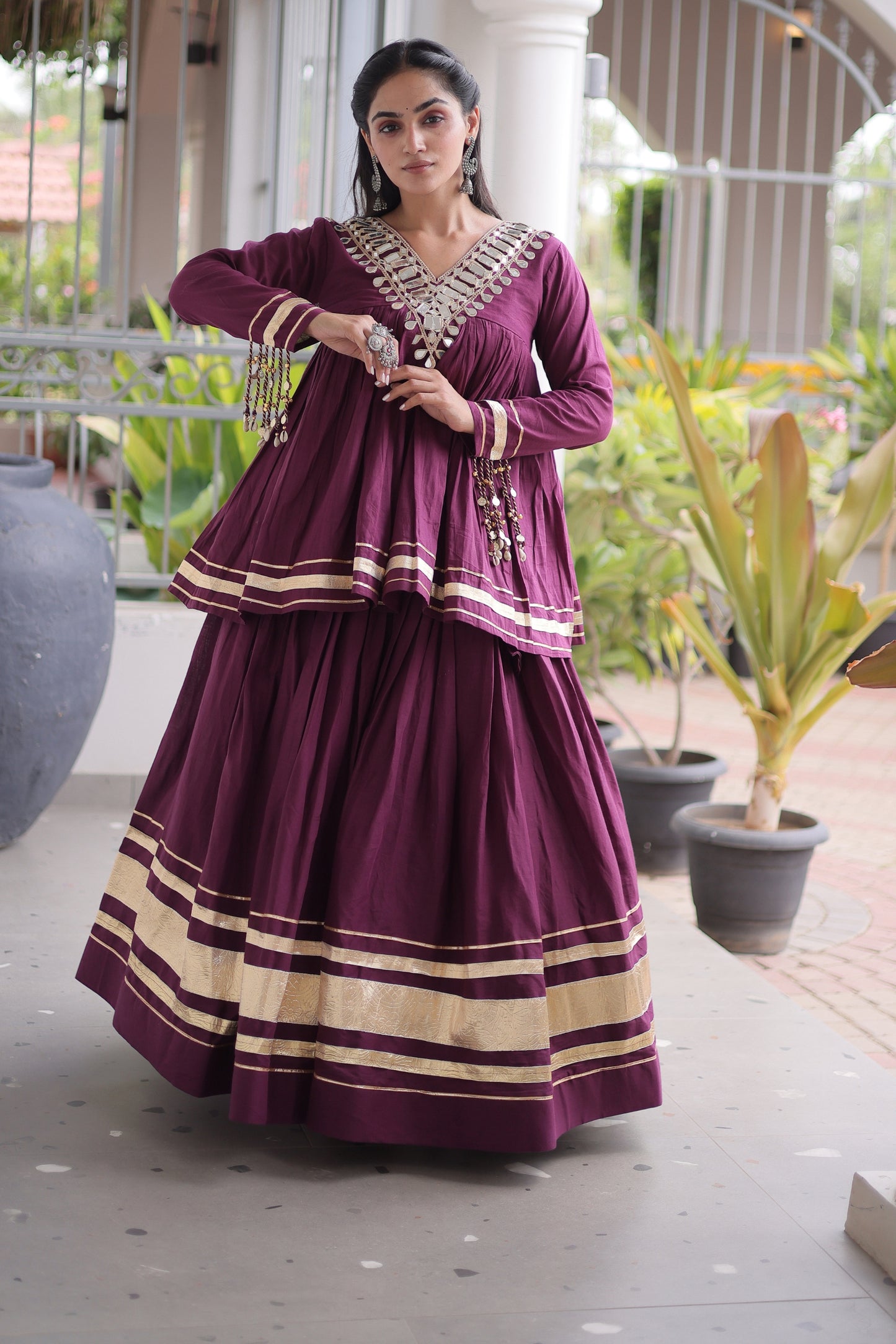 Royal Purple Cotton Designer Lehenga Choli for Women with Gota Patti Work