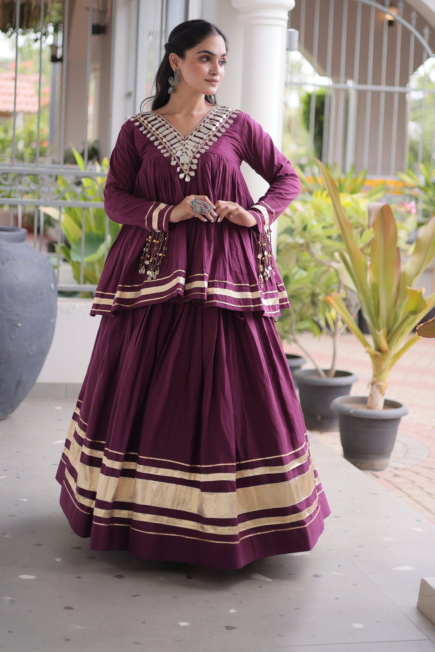 Royal Purple Cotton Designer Lehenga Choli for Women with Gota Patti Work