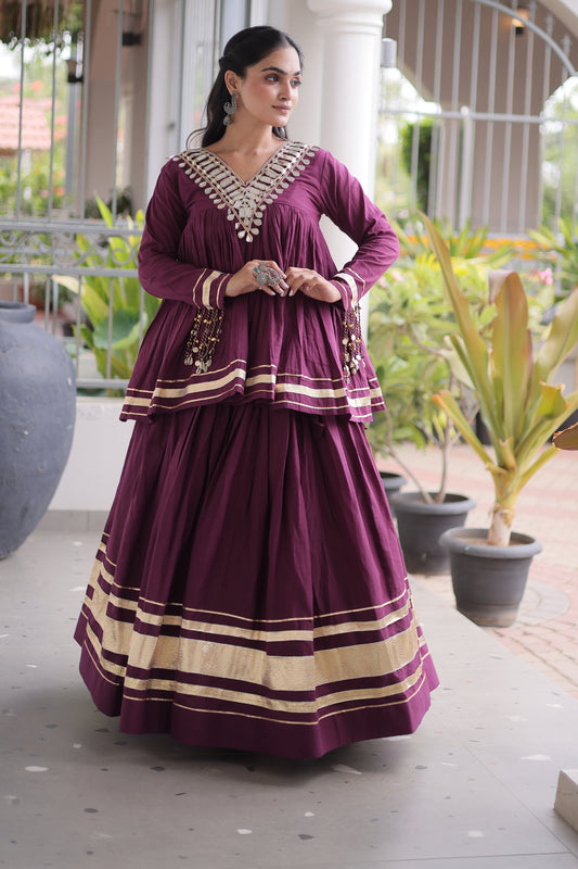 Royal Purple Cotton Designer Lehenga Choli for Women with Gota Patti Work