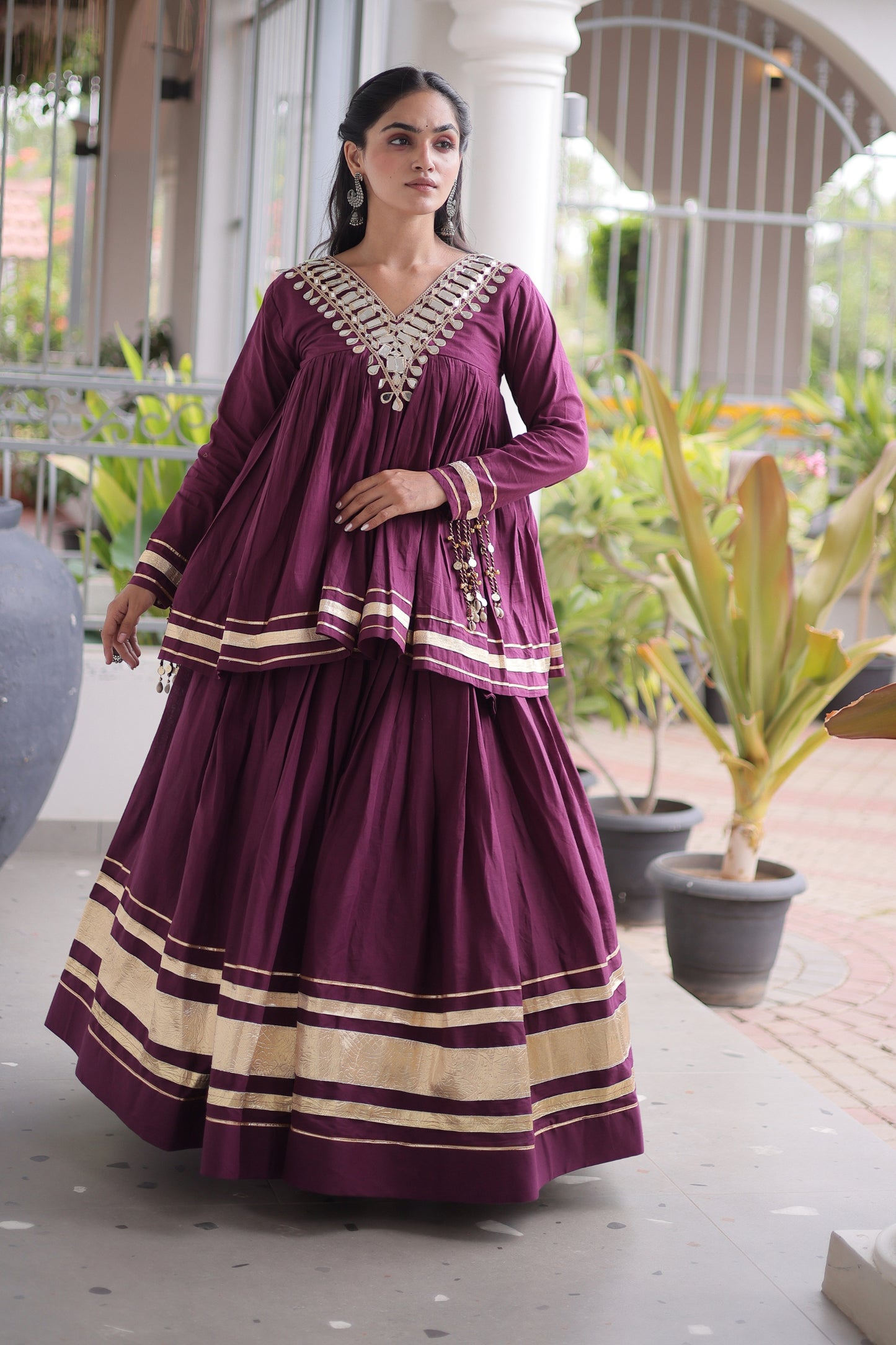 Royal Purple Cotton Designer Lehenga Choli for Women with Gota Patti Work