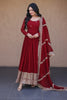 Stunning Maroon Faux Georgette Readymade Designer Gown with Embroidered Dupatta for Wedding