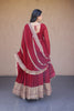 Stunning Maroon Faux Georgette Readymade Designer Gown with Embroidered Dupatta for Wedding