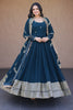 Classy Navy Blue Faux Georgette Readymade Designer Gown with Embroidered Dupatta for Wedding