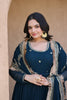 Classy Navy Blue Faux Georgette Readymade Designer Gown with Embroidered Dupatta for Wedding