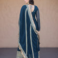 Classy Navy Blue Faux Georgette Readymade Designer Gown with Embroidered Dupatta for Wedding