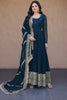Classy Navy Blue Faux Georgette Readymade Designer Gown with Embroidered Dupatta for Wedding