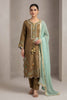 Elegant Brown Glass Roman Silk Embroidery Work Kurta Pant Set for Women