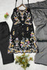 Premium Black Glass Roman Silk Embroidery Work Kurta Pant Set for Women
