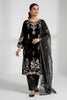 Premium Black Glass Roman Silk Embroidery Work Kurta Pant Set for Women