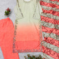 Elegant Peach Glass Roman Silk Embroidery Work Salwar Suit Dupatta for Women
