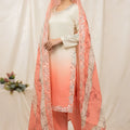 Elegant Peach Glass Roman Silk Embroidery Work Salwar Suit Dupatta for Women