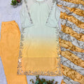 Stylish Yellow Glass Roman Silk Embroidery Work Salwar Suit Dupatta for Women