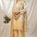 Stylish Yellow Glass Roman Silk Embroidery Work Salwar Suit Dupatta for Women