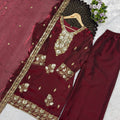 Elegant Maroon Heavy Fandy Silk Embroidery Work Sequin Salwar Suit Set