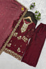 Elegant Maroon Heavy Fandy Silk Embroidery Work Sequin Salwar Suit Set