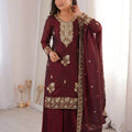 Elegant Maroon Heavy Fandy Silk Embroidery Work Sequin Salwar Suit Set