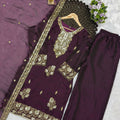Stunning Wine Heavy Fandy Silk Salwar Suit Set Embroidery Sequin Work Dupatta