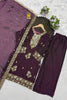 Stunning Wine Heavy Fandy Silk Salwar Suit Set Embroidery Sequin Work Dupatta