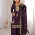 Stunning Wine Heavy Fandy Silk Salwar Suit Set Embroidery Sequin Work Dupatta
