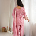Beautiful Pink Glass Roman Silk Suit Set Embroidery Sequin and Zari Work