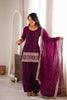 Stunning Wine Purple Glass Roman Silk Embroidered Suit Set Sequin Zari Work