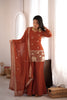 Elegant Rust Orange Crunchy Silk Embroidered Suit Set