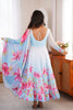 Stunning Ice Blue Micro Cotton Printed Anarkali Suit Set Matching Dupatta for Women