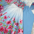 Stunning Ice Blue Micro Cotton Printed Anarkali Suit Set Matching Dupatta for Women