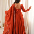 Graceful Rust Orange Roman Chanderi Silk Anarkali Thread Work Fancy Work Dupatta