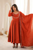 Graceful Rust Orange Roman Chanderi Silk Anarkali Thread Work Fancy Work Dupatta