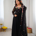 Stunning Black Heavy Faux Georgette Anarkali Suit Embroidery Work for Women