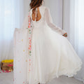Stylish White Faux Georgette Anarkali Suit Floral Embroidery Work