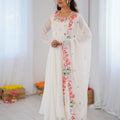 Stylish White Faux Georgette Anarkali Suit Floral Embroidery Work