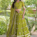 Gorgeous Green Bandhani Printed Designer Lehenga Choli Set with Gota Lace Work Dupatta