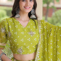 Gorgeous Green Bandhani Printed Designer Lehenga Choli Set with Gota Lace Work Dupatta