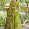 Gorgeous Green Bandhani Printed Designer Lehenga Choli Set with Gota Lace Work Dupatta