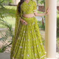 Gorgeous Green Bandhani Printed Designer Lehenga Choli Set with Gota Lace Work Dupatta