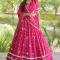 Lovely Rani Pink Bandhani Printed Designer Lehenga Choli Set with Gota Lace Work Dupatta