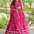 Lovely Rani Pink Bandhani Printed Designer Lehenga Choli Set with Gota Lace Work Dupatta