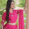 Lovely Rani Pink Bandhani Printed Designer Lehenga Choli Set with Gota Lace Work Dupatta