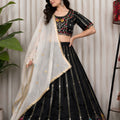 Elegant Black Vichitra Silk Embroidered Designer Lehenga Choli Set with Dupatta for Navratri
