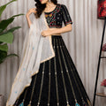 Elegant Black Vichitra Silk Embroidered Designer Lehenga Choli Set with Dupatta for Navratri
