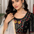 Elegant Black Vichitra Silk Embroidered Designer Lehenga Choli Set with Dupatta for Navratri