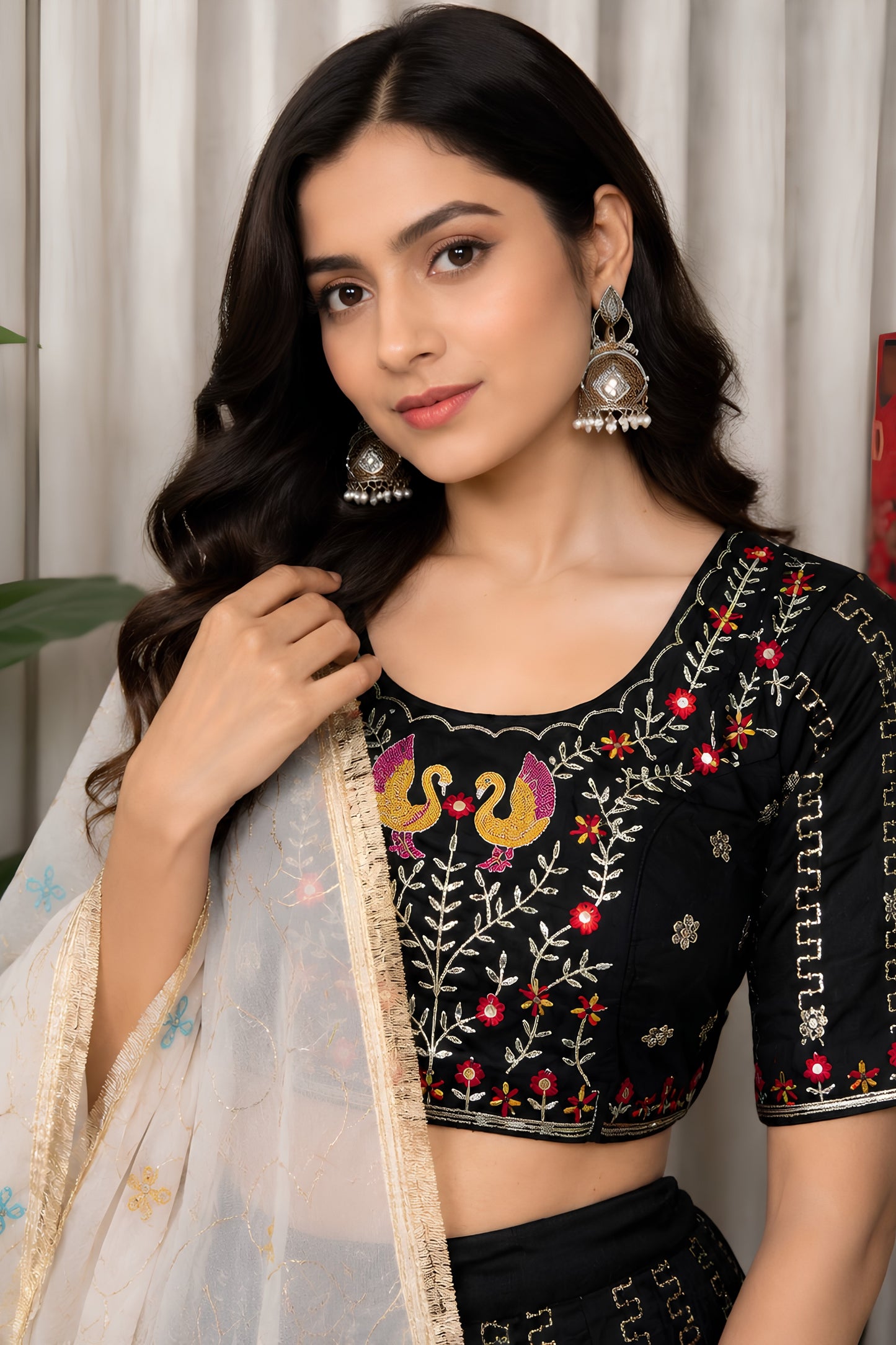 Elegant Black Vichitra Silk Embroidered Designer Lehenga Choli Set with Dupatta for Navratri